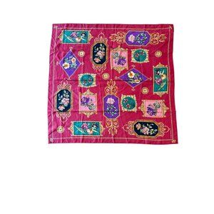 Ellen Tracy Silk Scarf Floral Print Red & Multicolor 100% Silk 22"x22" Vintage